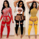 Sexy waistband trousers with metal buckle machine eye irregular pleated feet pants B9151