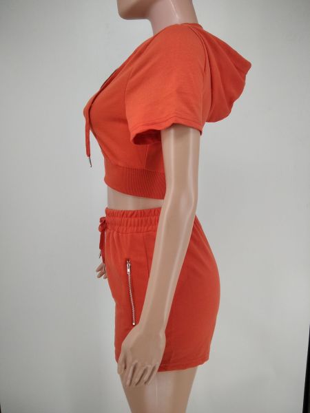 Pure color hooded cropped T-shirt shorts casual suit two-piece suit X9301