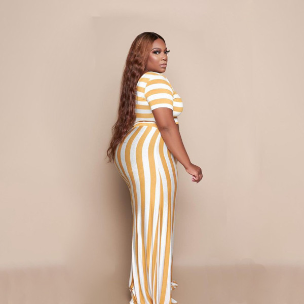 Fashion striped plus size wide-leg casual suit F8081