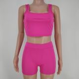 Pure Color Crimson Vest Shorts Set Yoga Sports Two-piece Set X9307