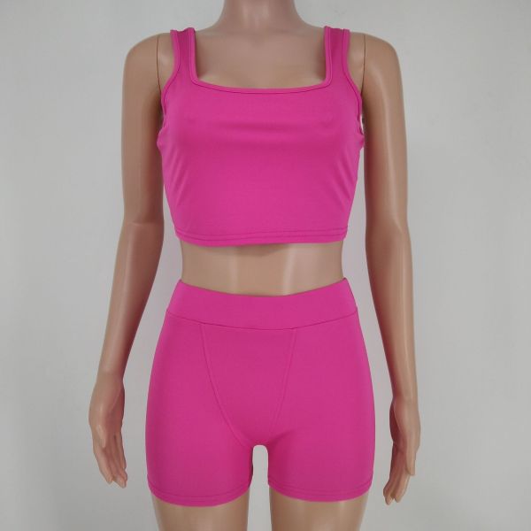 Pure Color Crimson Vest Shorts Set Yoga Sports Two-piece Set X9307
