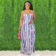 Tie-dye colorful print sling loose dress X9306