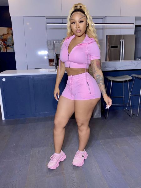 Pure color hooded cropped T-shirt shorts casual suit two-piece suit X9301