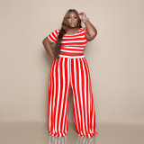 Fashion striped plus size wide-leg casual suit F8081