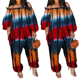 Positioning printed one-shoulder double-pocket jumpsuit F8071-1