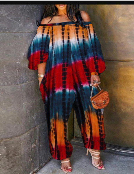 Positioning printed one-shoulder double-pocket jumpsuit F8071-1
