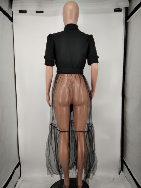 Sexy mesh solid color stitching shirt dress YM8596