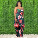 Tie-dye colorful print sling loose dress X9305