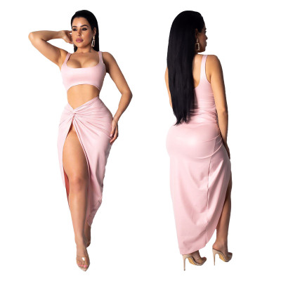 Fashion casual pink vest open hairpin jumpsuit K6001