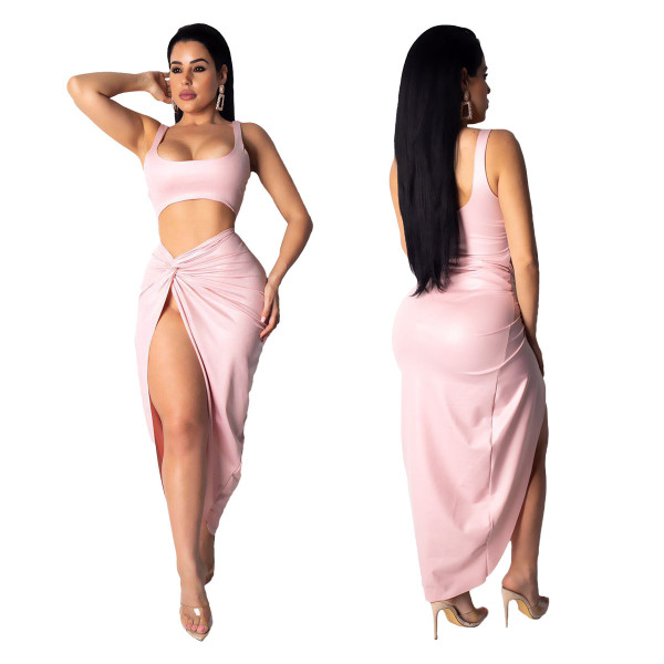 Fashion casual pink vest open hairpin jumpsuit K6001