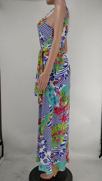 Tie-dye colorful print sling loose dress X9306