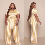 Fashion striped plus size wide-leg casual suit F8081