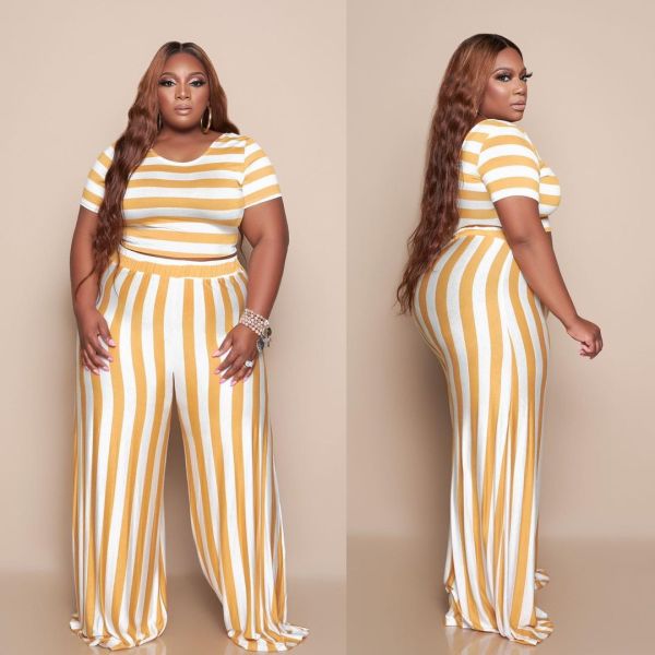 Fashion striped plus size wide-leg casual suit F8081