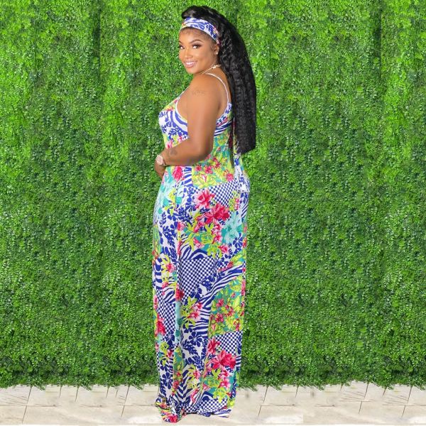 Tie-dye colorful print sling loose dress X9306