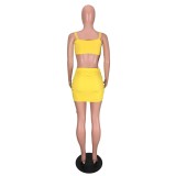Fashion casual pleated yellow two-piece suit K6003-1