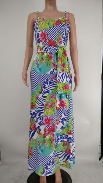 Tie-dye colorful print sling loose dress X9306