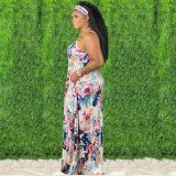 Tie-dye colorful print sling loose dress X9306