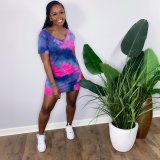 Casual v-neck tie-dye dress F8070-1