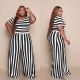 Fashion striped plus size wide-leg casual suit F8081