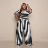 Fashion striped plus size wide-leg casual suit F8081