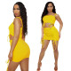 Fashion casual pleated yellow two-piece suit K6003-1