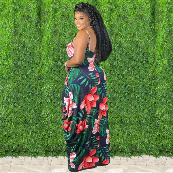 Tie-dye colorful print sling loose dress X9305