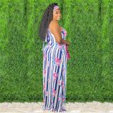 Tie-dye colorful print sling loose dress X9306