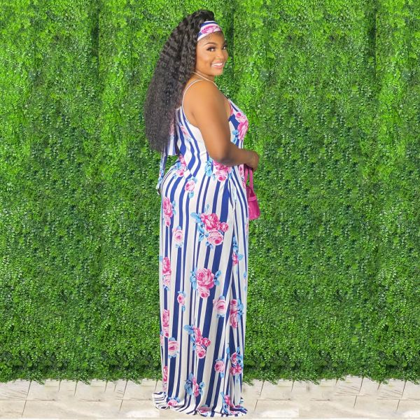 Tie-dye colorful print sling loose dress X9306