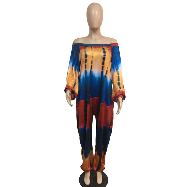 Positioning printed one-shoulder double-pocket jumpsuit F8071-1