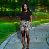 Fashion solid color T-shirt snake print shorts suit X9299