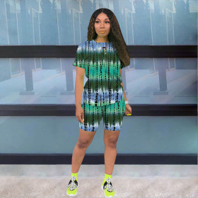 Positioning printing tie-dye T-shirt shorts casual suit two-piece suit X9304 