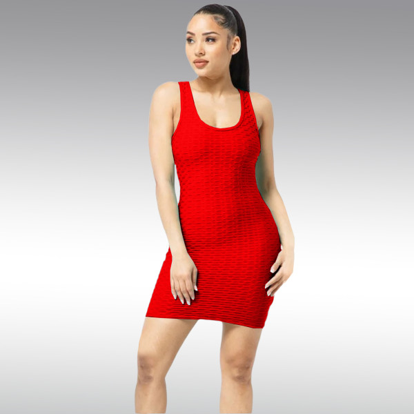 Solid color waffle bag hip dress vest skirt X9298