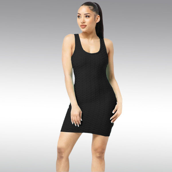 Solid color waffle bag hip dress vest skirt X9298