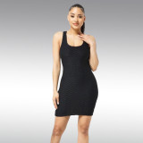Solid color waffle bag hip dress vest skirt X9298