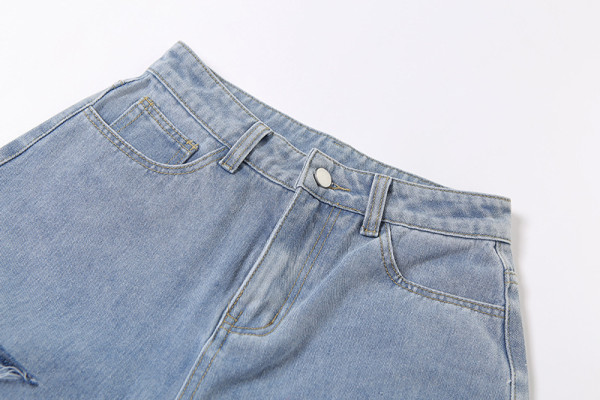 Fashionable Hollow Printed High Waist Straight Casual Jeans W21P02349