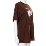 New printed round neck loose and comfortable short-sleeved casual T-shirt top X21TP164