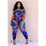 New tie-dye printing two-piece plus size women's suit D8099