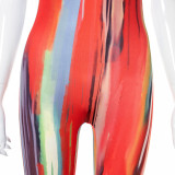 New tie-dye printed sleeveless round collar sexy tight trousers jumpsuit K21JP228