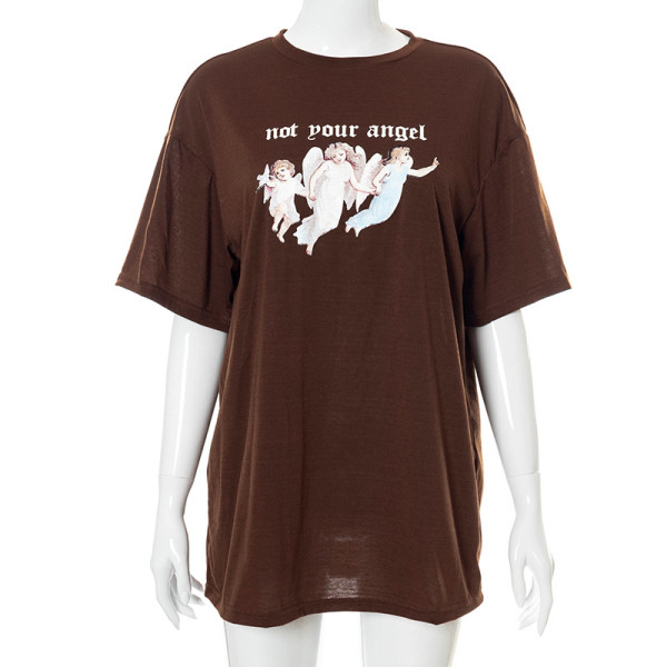 New printed round neck loose and comfortable short-sleeved casual T-shirt top X21TP164