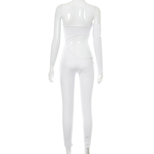 Solid color irregular waist hollow single sling slim-fit trousers jumpsuit A21JP265