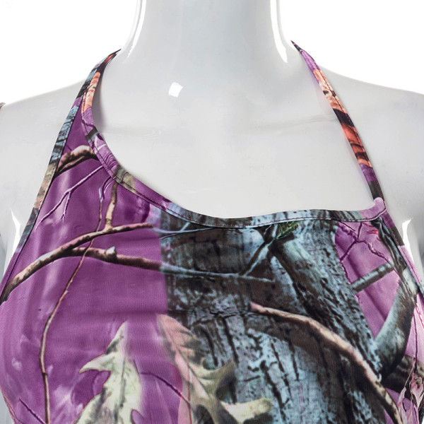 Leaf print sexy open back irregular suspender slim shorts set Q21ST137