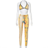 Snake print suspender bra and leisure trousers two-piece suit K21ST225