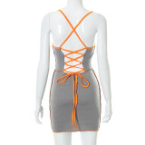 New solid color sling sleeveless backless lace-up reverse dress K21DS270