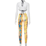Snake print suspender bra and leisure trousers two-piece suit K21ST225