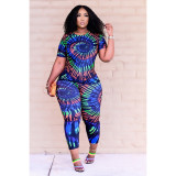New tie-dye printing two-piece plus size women's suit D8099