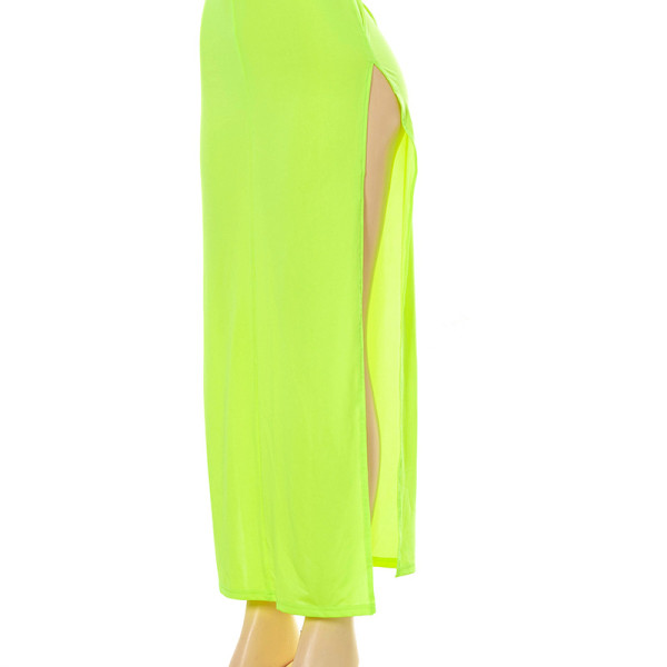 New solid color halterneck hollow irregular split long dress R21DS189