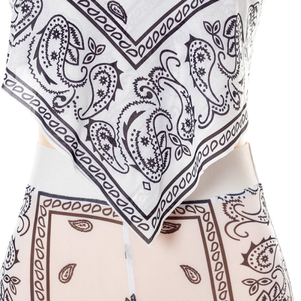 New printed sexy breast-wrapped hollow mesh slim trousers suit K21ST257