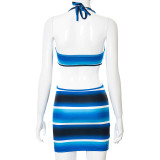 New printed halterneck lace-up open-back cut-out slim short dress A21DS198