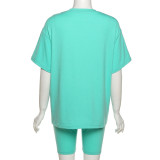 Loose solid color top tight-fitting casual shorts suit K21S02777