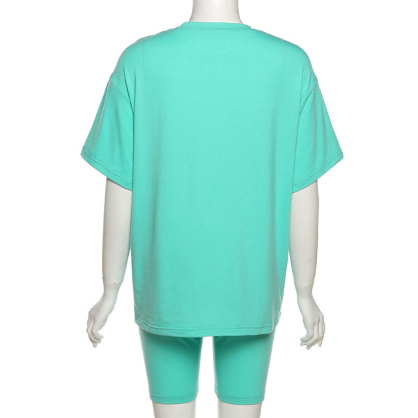 Loose solid color top tight-fitting casual shorts suit K21S02777